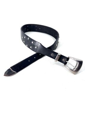 Harley Davidson Black Leather Tooled Logo Studded 1.5" Wide Belt Womens XS